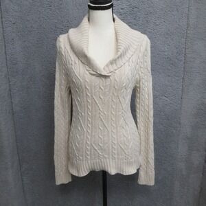 Wainscott Sweater Womens Medium White Cowl Neck Cable Knit Pullover Long Sleeve